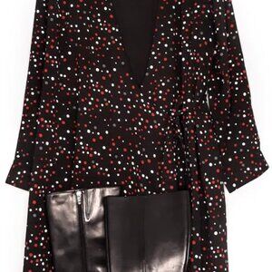 Vintage Black Spotted Avenue Wrap Dress